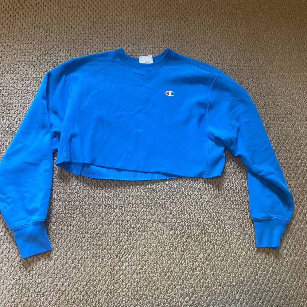 champion blue cropped sweatshirt